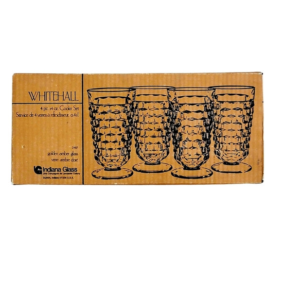 Whitehall 4 pc 14 oz Golden Amber Glass Cooler Set #2487 by Indiana Glass w Box - Picture 11 of 16